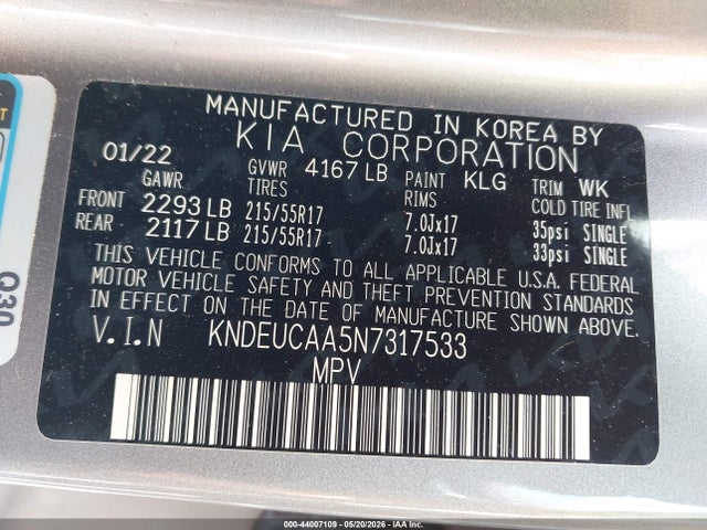 Продажа на аукционе авто 2022 Kia Seltos S, vin: KNDEUCAA5N7317533, номер лота: 44007109