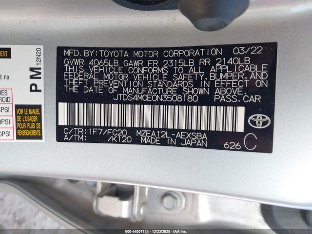 JTDS4MCE0N3508180 Toyota COROLLA SE