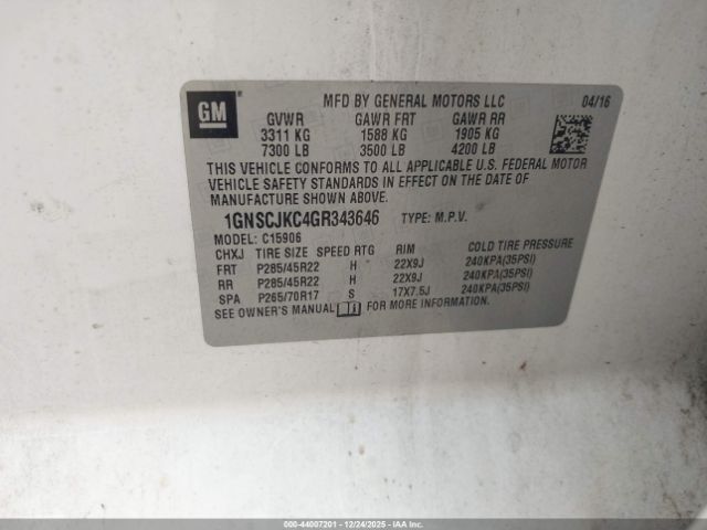 2016 CHEVROLET SUBURBAN 1GNSCJKC4GR343646 Photo 8