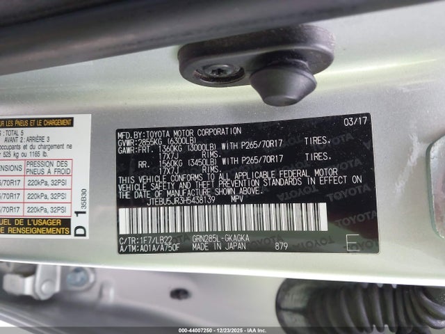 JTEBU5JR3H5438139 Toyota 4runner Sr5 Premium