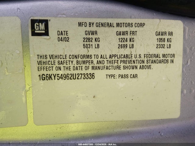 2002 CADILLAC SEVILLE 1G6KY54962U273336 Photo 8