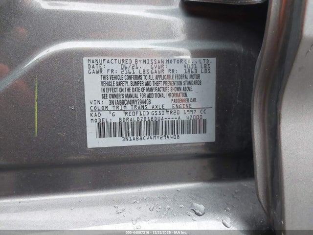 3N1AB8CV4MY294408 Nissan Sentra Sv Xtronic Cvt