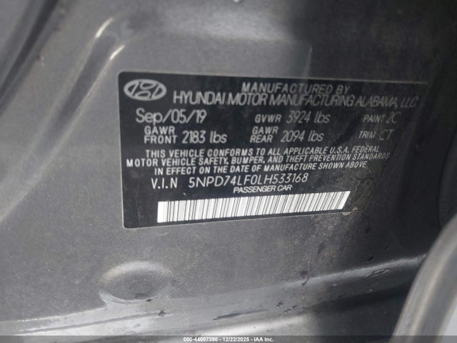 5NPD74LF0LH533168 Hyundai ELANTRA SE