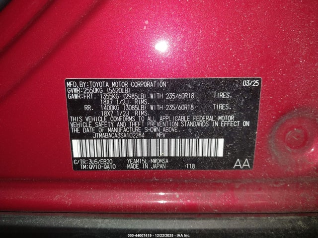 Toyota BZ4X XLE 2025 JTMABACA3SA102284 Image 9