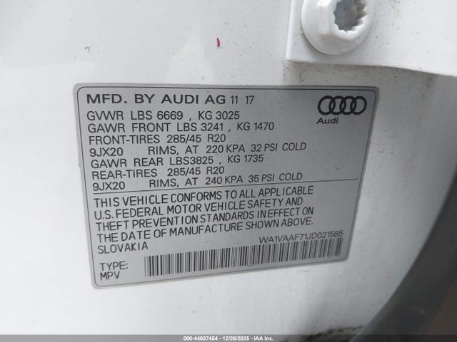 Продаж на аукціоні авто 2018 Audi Q7 3.0t Premium, vin: WA1VAAF71JD021585, номер лоту: 44007454