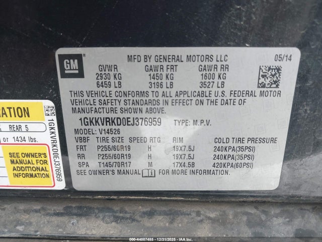 Aukcja sprzedaży 2014 Gmc Acadia Slt-1, vin: 1GKKVRKD0EJ376959, numer aukcji: 44007485
