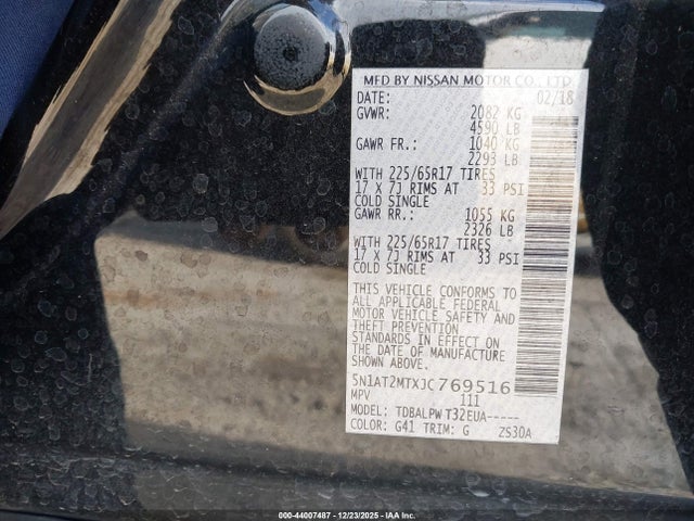 5N1AT2MTXJC769516 Nissan ROGUE S
