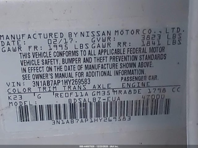 Nissan SENTRA S 2017 3N1AB7AP1HY269583 Image 9