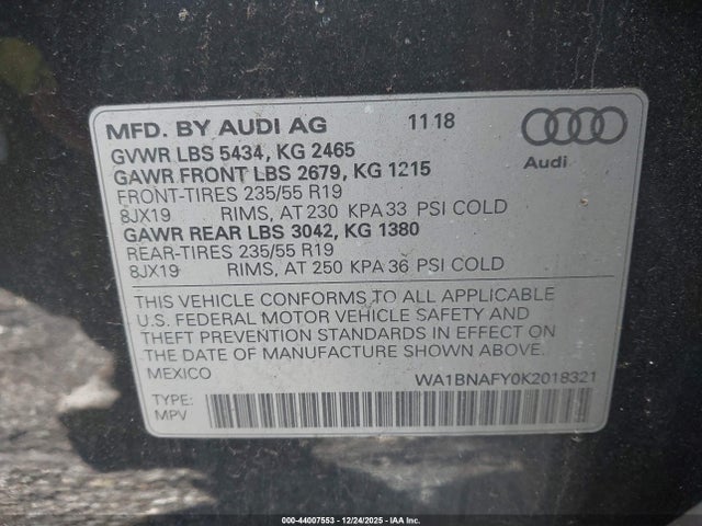 2019 AUDI Q5 WA1BNAFY0K2018321 Photo 8