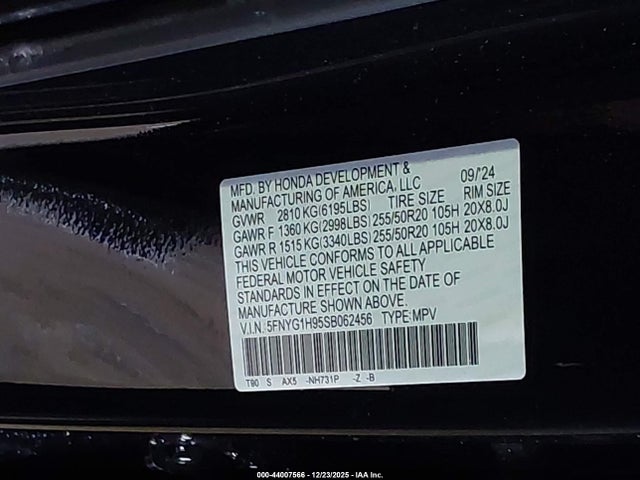 5FNYG1H95SB062456 Honda Pilot Black Edition