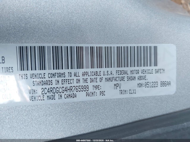 Продаж на аукціоні авто 2017 Dodge Grand Caravan Sxt, vin: 2C4RDGCG4HR765999, номер лоту: 44007580