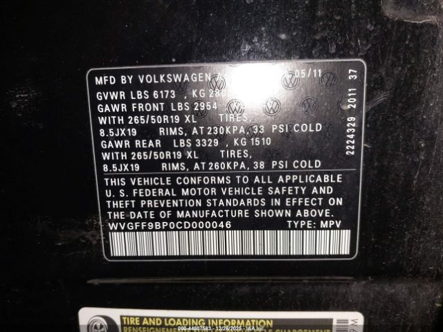 2012 VOLKSWAGEN TOUAREG WVGFF9BP0CD000046 Photo 8