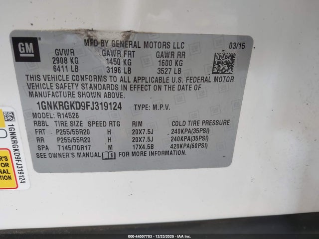 2015 CHEVROLET TRAVERSE 1GNKRGKD9FJ319124 Photo 8