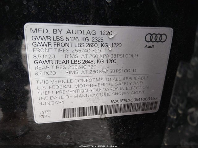 WA1EECF33M1066157 Audi Q3 Premium Plus 45 Tfsi S Line Quattro Tiptronic