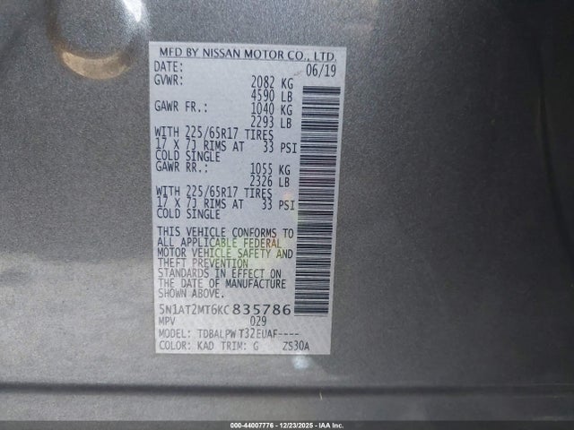 2019 NISSAN ROGUE 5N1AT2MT6KC835786 Photo 8