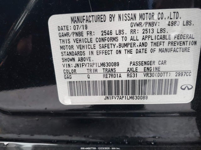 Продаж на аукціоні авто 2020 Infiniti Q50 Red Sport 400, vin: JN1FV7AP1LM630089, номер лоту: 44007789