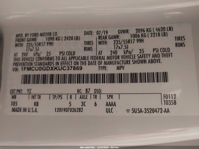 2019 FORD ESCAPE 1FMCU0GDXKUC37869 Photo 8