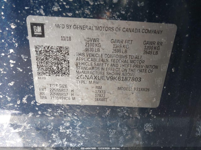 Chevrolet EQUINOX LT 2019 2GNAXUEV9K6187803 Image 9