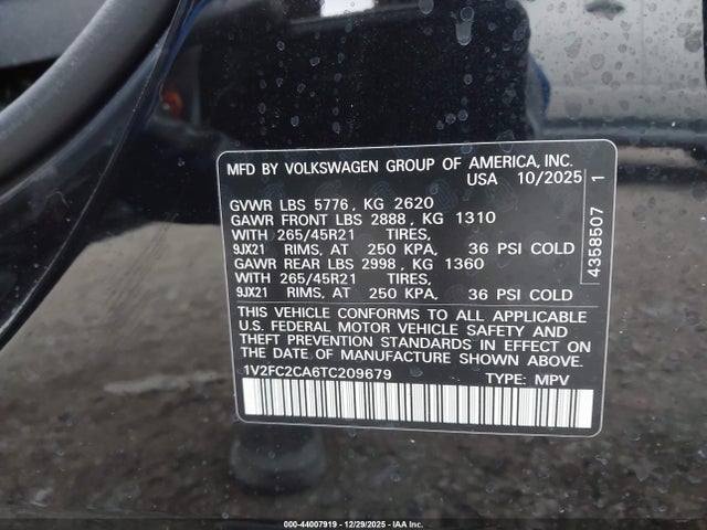 Продаж на аукціоні авто 2026 Volkswagen Atlas Cross Sport Sel Premium R-line, vin: 1V2FC2CA6TC209679, номер лоту: 44007919
