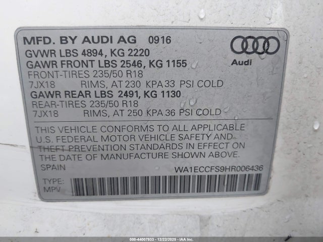 WA1ECCFS9HR006436 Audi Q3 2.0t Premium