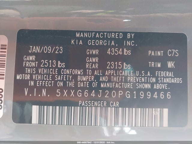 Продажа на аукционе авто 2023 Kia K5 Gt-line, vin: 5XXG64J20PG199466, номер лота: 44007942