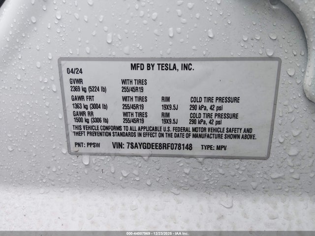 Продаж на аукціоні авто 2024 Tesla Model Y Long Range Dual Motor All-wheel Drive, vin: 7SAYGDEE8RF078148, номер лоту: 44007969