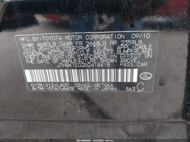 2011 LEXUS ES 350 JTHBK1EG2B2418418 Photo 8