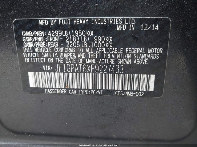JF1GPAT6XF9227433 Subaru Impreza 2.0i Sport Premium