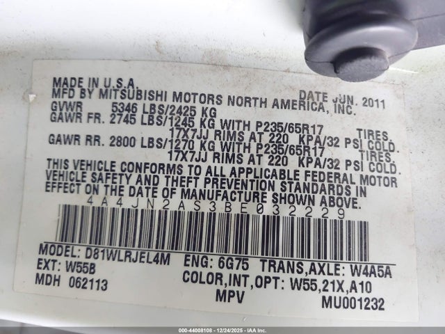 2011 MITSUBISHI ENDEAVOR 4A4JN2AS3BE032229 Photo 8