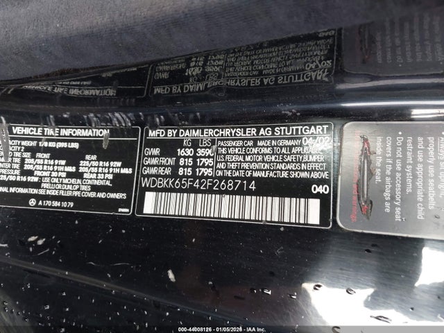 44008126 :رقم المزاد ، WDBKK65F42F268714 vin ، 2002 Mercedes-benz Slk 320 مزاد بيع