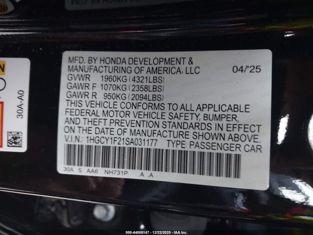 1HGCY1F21SA031177 Honda ACCORD LX