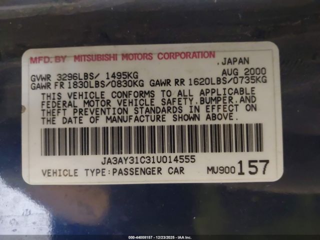 2001 MITSUBISHI MIRAGE JA3AY31C31U014555 Photo 8