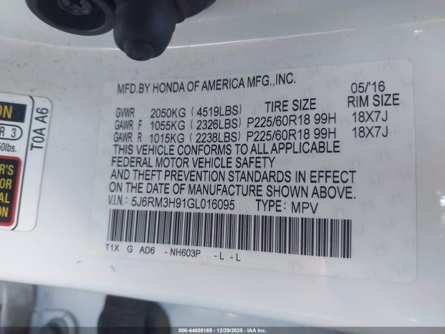 Honda Cr-v Touring 2016 5J6RM3H91GL016095 Image 9