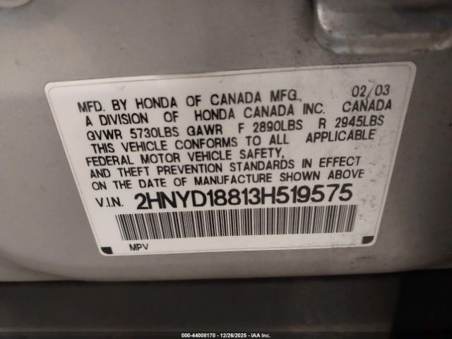 2003 ACURA MDX 2HNYD18813H519575 Photo 8