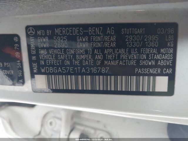 1996 MERCEDES-BENZ S WDBGA57E1TA316787 Photo 8