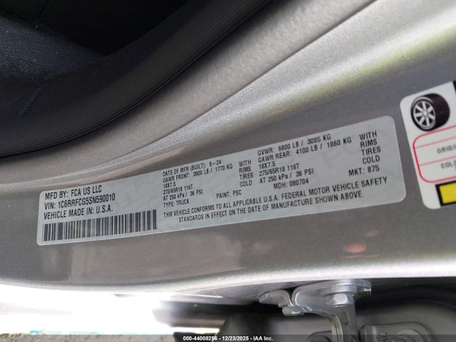 Aukcja sprzedaży 2025 Ram 1500 Tradesman  4x4 6'4 Box, vin: 1C6RRFCG5SN590010, numer aukcji: 44008256