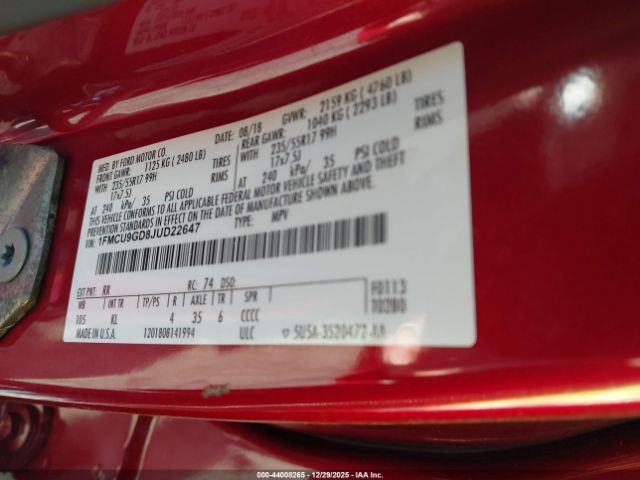 2018 FORD ESCAPE 1FMCU9GD8JUD22647 Photo 8