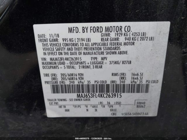 2019 FORD ECOSPORT MAJ6S3FL4KC263915 Photo 8