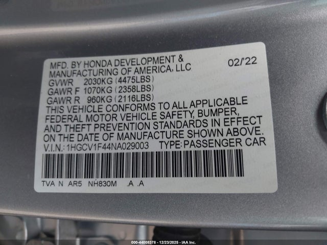 1HGCV1F44NA029003 Honda Accord Sport Special Edition