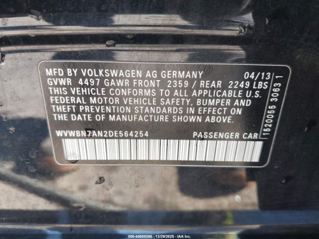 2013 VOLKSWAGEN CC WVWBN7AN2DE564254 Photo 8