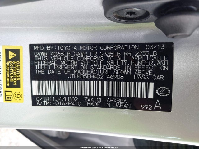 2013 LEXUS CT 200H JTHKD5BH4D2146908 Photo 8