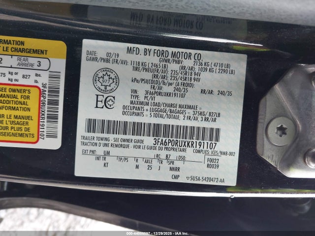 Ford Fusion Hybrid Titanium 2019 3FA6P0RUXKR191107 Image 9