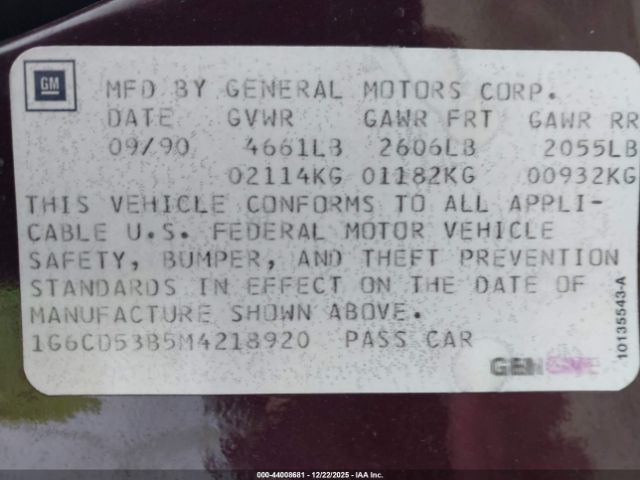 1991 CADILLAC DEVILLE 1G6CD53B5M4218920 Photo 8