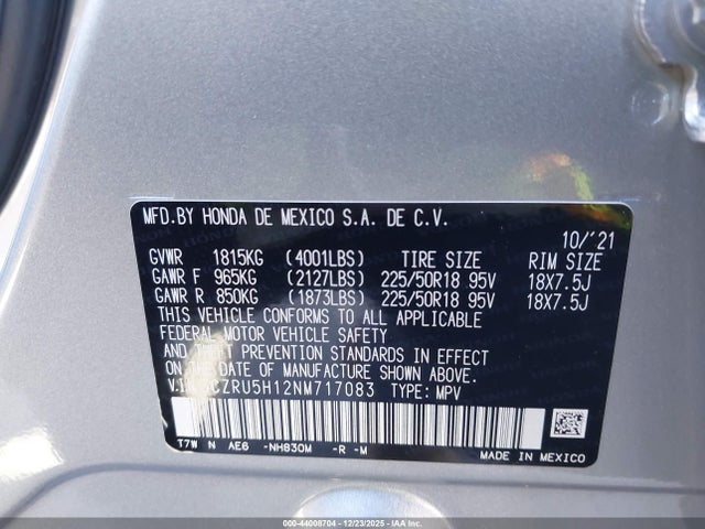 3CZRU5H12NM717083 Honda Hr-v 2wd Sport