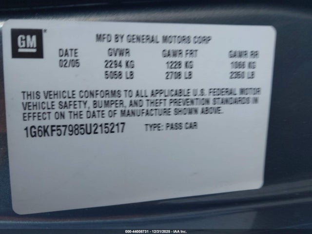 2005 CADILLAC DEVILLE 1G6KF57985U215217 Photo 8