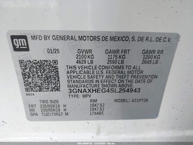 3GNAXHEG4SL254943 Chevrolet Equinox Fwd Lt