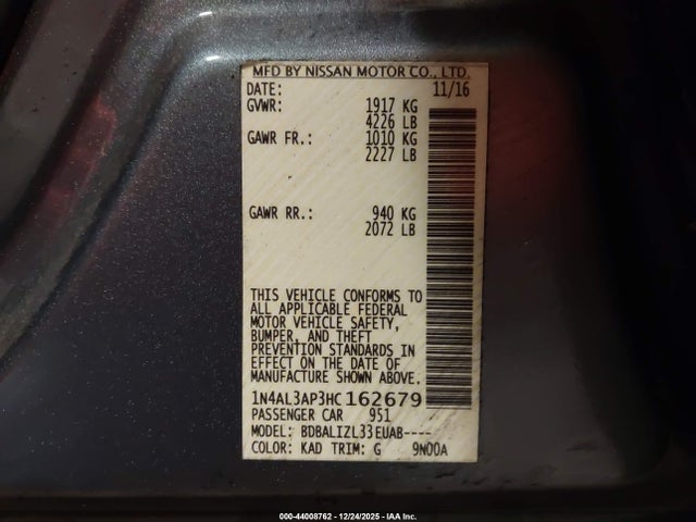 1N4AL3AP3HC162679 Nissan Altima 2.5 Sv