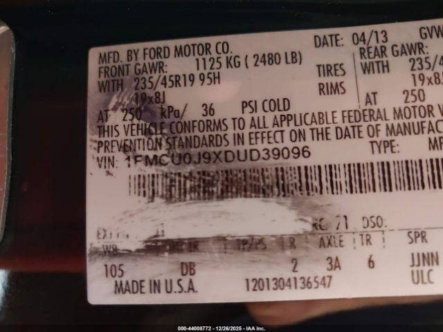 2013 FORD ESCAPE 1FMCU0J9XDUD39096 Photo 8