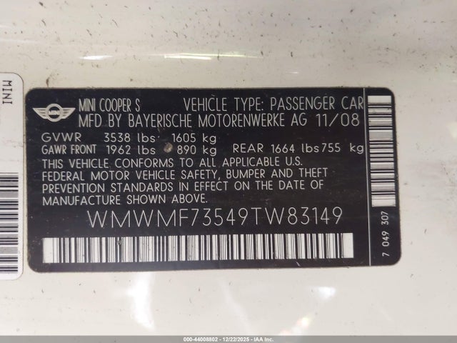 2009 MINI COOPER S WMWMF73549TW83149 Photo 8