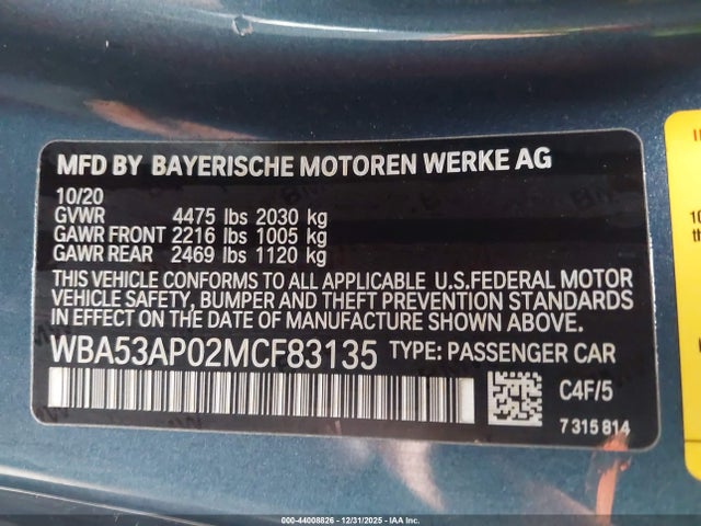 WBA53AP02MCF83135 BMW 430I